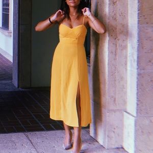 Yellow Tie Strap Midi Dress from Urban Outfitters